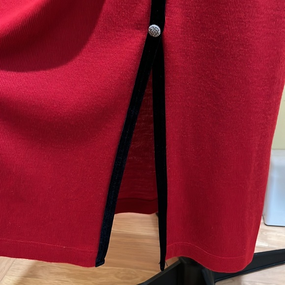 Vintage SUNSHINE STARSHINE Red Ribbed Knit Black Velvet Trim Maxi Dress NWOT - Picture 8 of 9